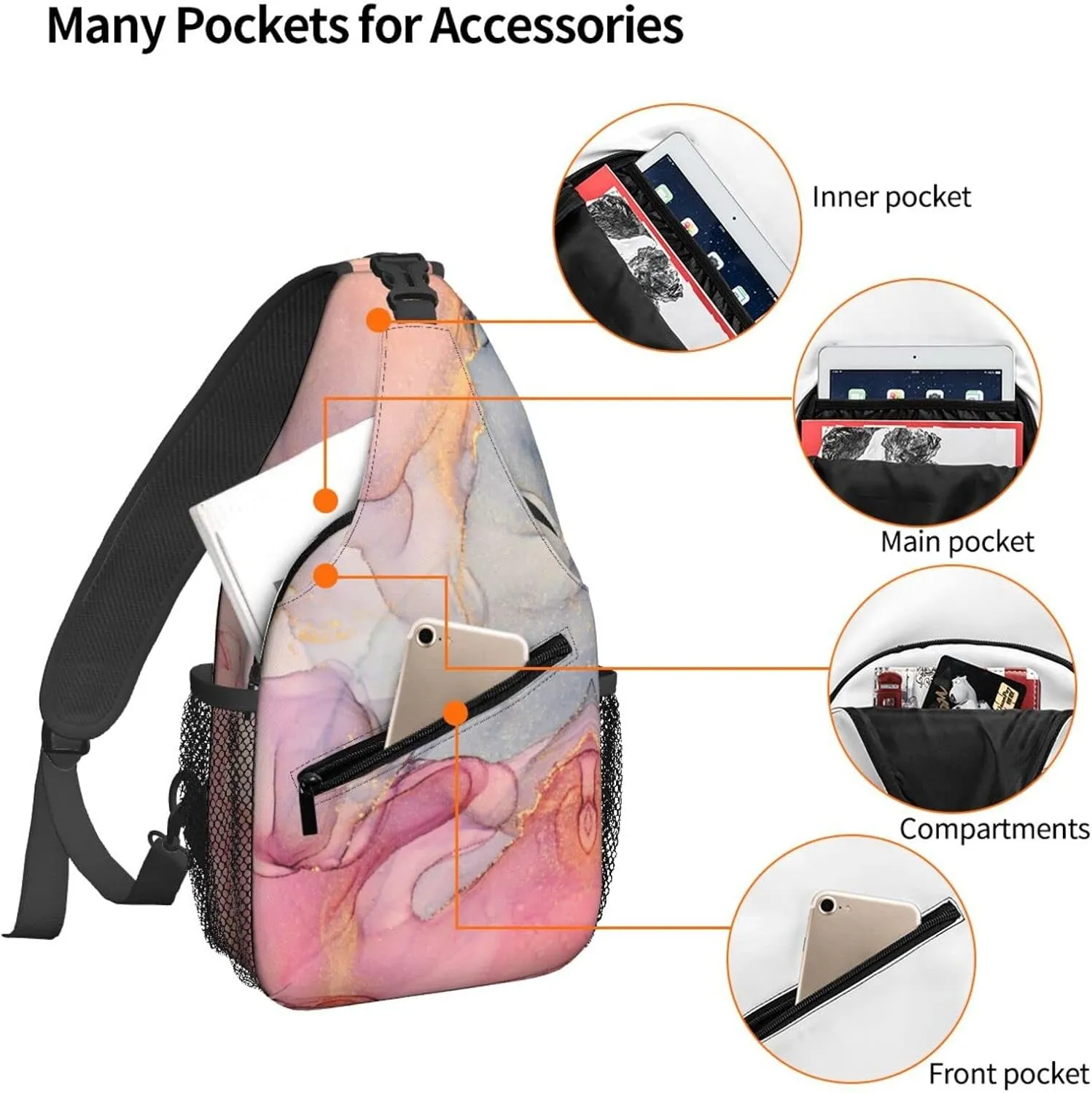Fluid Pink Sling Backpack Crossbody Chest Bag Shoulder Bag Gym Cycling Travel Hiking Daypack For Women Men