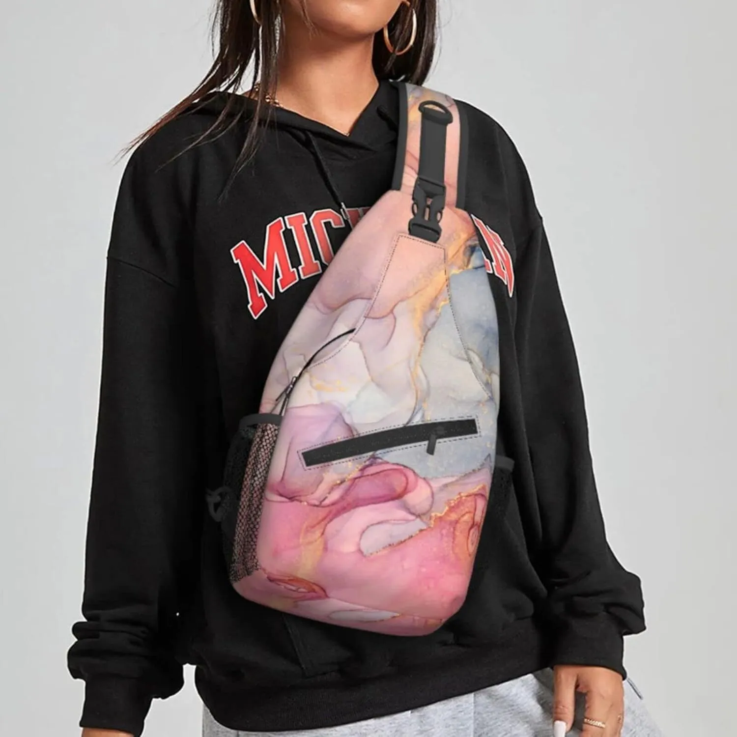 Fluid Pink Sling Backpack Crossbody Chest Bag Shoulder Bag Gym Cycling Travel Hiking Daypack For Women Men