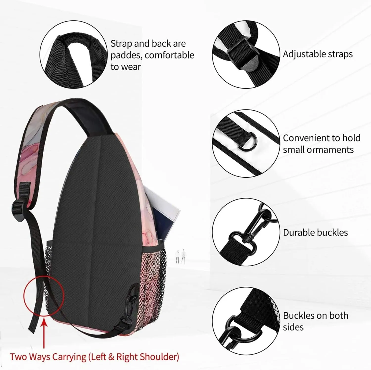 Fluid Pink Sling Backpack Crossbody Chest Bag Shoulder Bag Gym Cycling Travel Hiking Daypack For Women Men