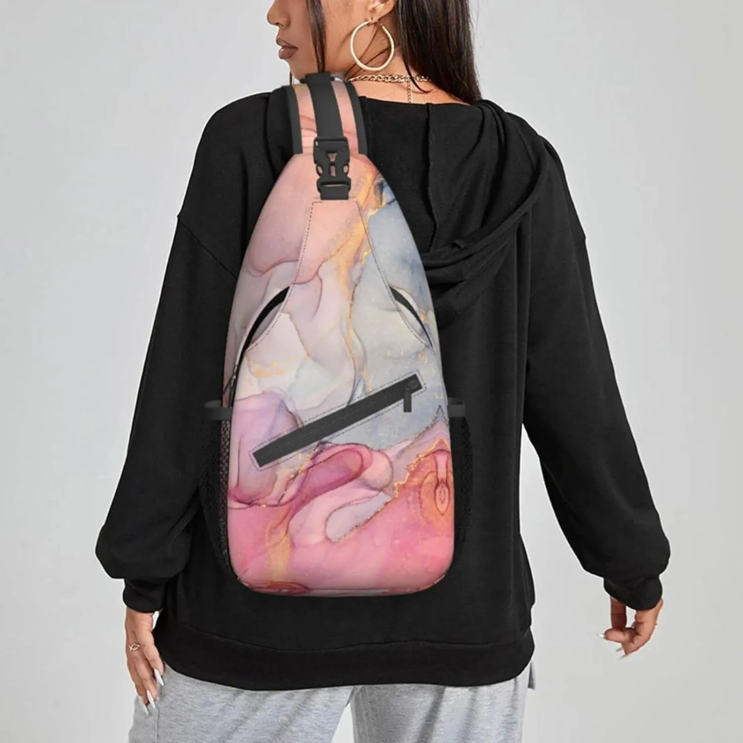 Fluid Pink Sling Backpack Crossbody Chest Bag Shoulder Bag Gym Cycling Travel Hiking Daypack For Women Men