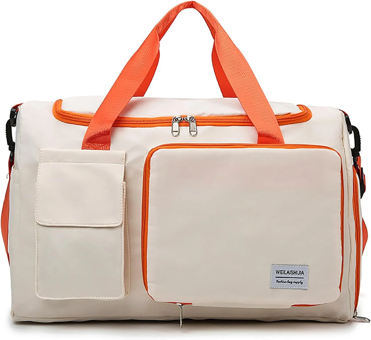 Foldable Tote Travel Duffel Bag Dry Wet Separation Sports Duffle Bag with Shoes Compartment Weekender Overnight Bag for Women (White Orange)