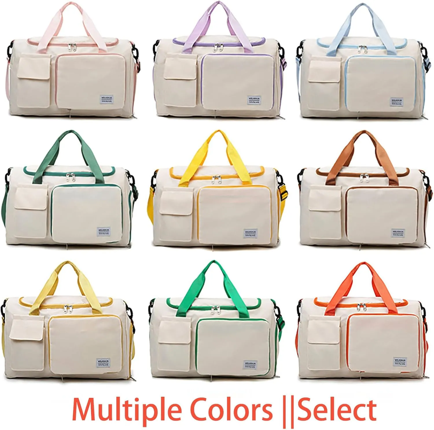 Foldable Tote Travel Duffel Bag Dry Wet Separation Sports Duffle Bag with Shoes Compartment Weekender Overnight Bag for Women (White Orange)