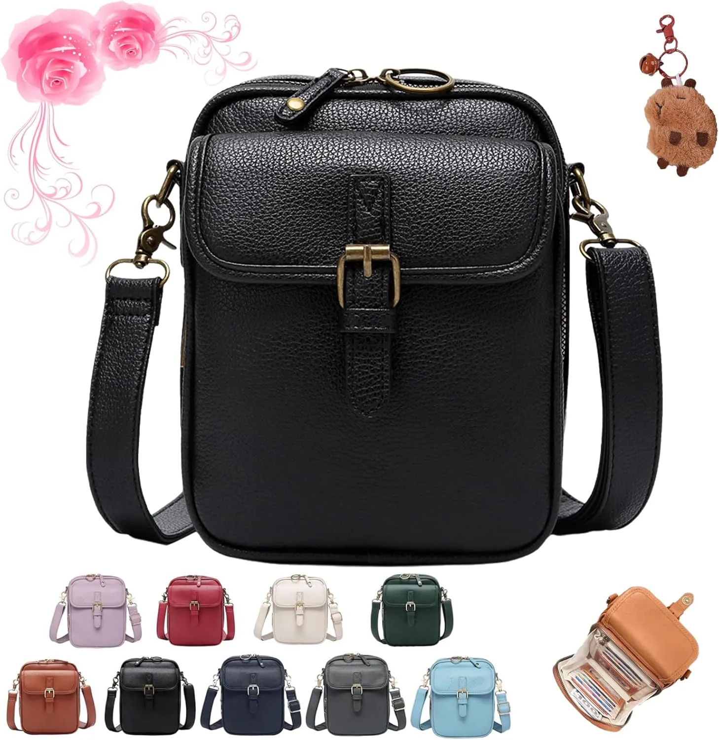Forcipower Crossbody Bag, Leather Crossbody Bag for Women Men, Vintage Cross Body Shoulder Purse with Card Slots