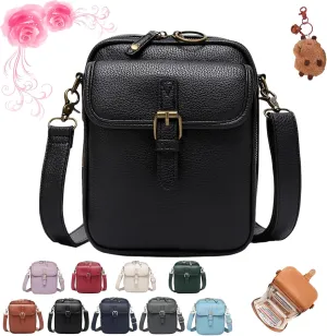 Forcipower Crossbody Bag, Leather Crossbody Bag for Women Men, Vintage Cross Body Shoulder Purse with Card Slots