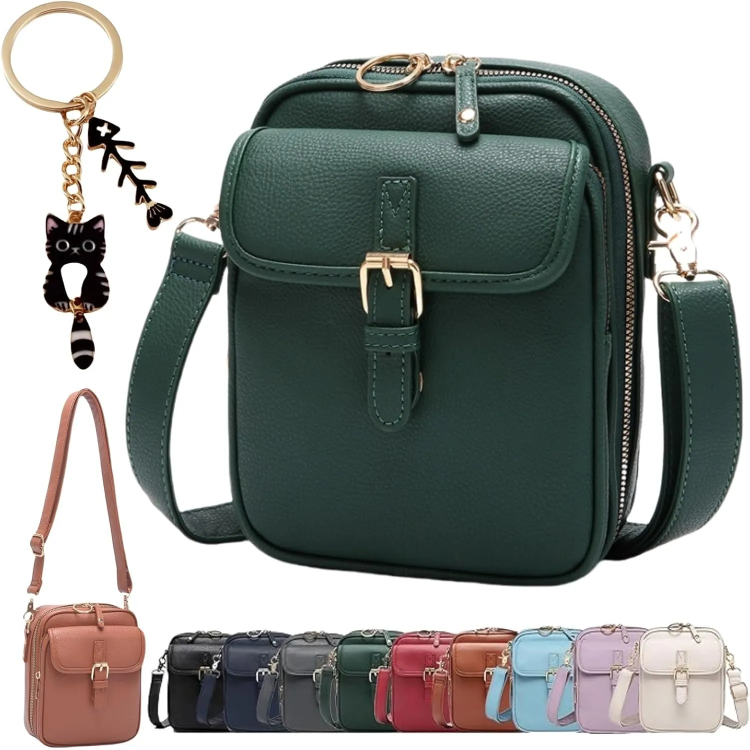 Forcipower Crossbody Bag, Vintage Double Layer Large Capacity Mini Crossbody Leather Bags with 10 Card Slots