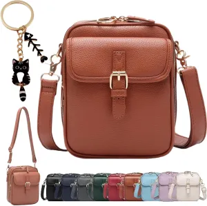 Forcipower Crossbody Bag, Vintage Double Layer Large Capacity Mini Crossbody Leather Bags with 10 Card Slots