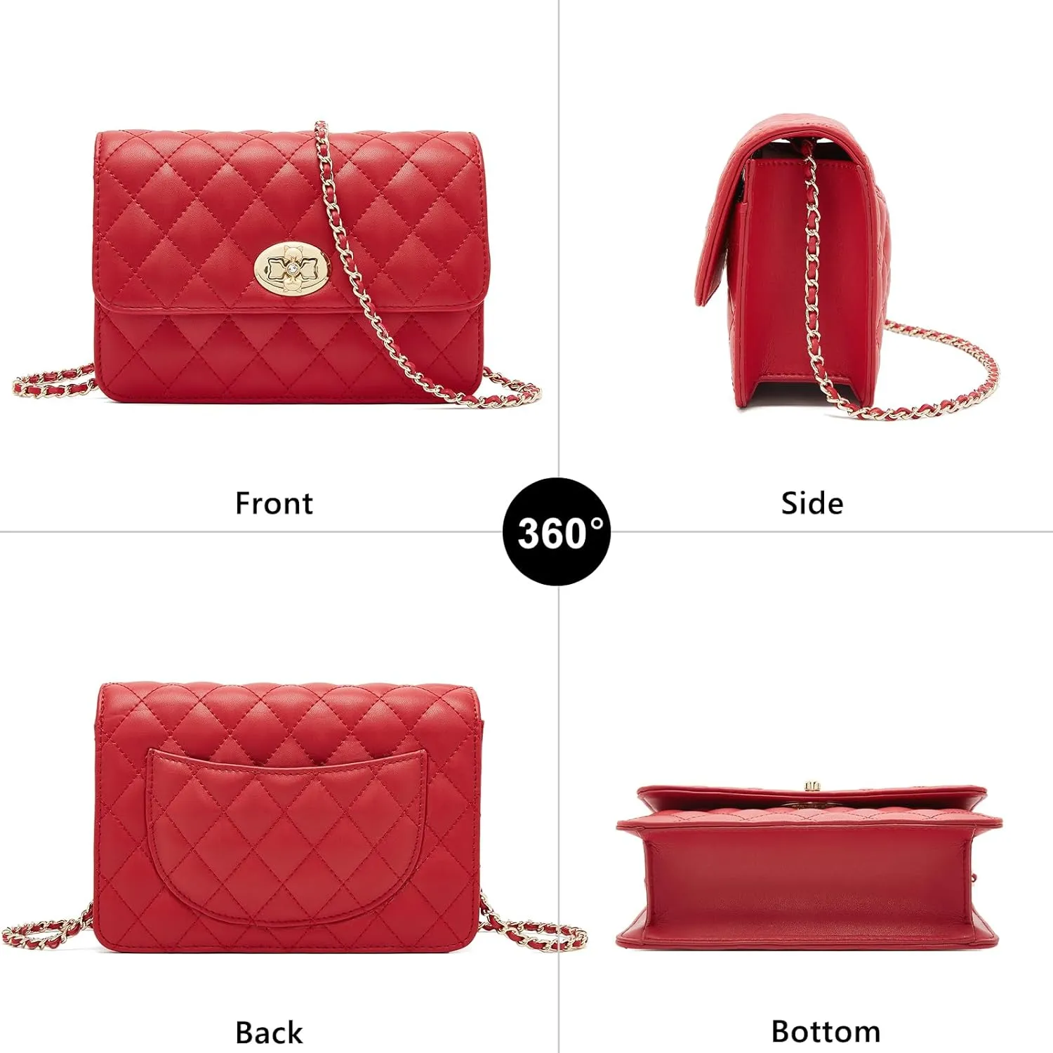 FOXLOVER Quilted Crossbody Purse for Women Faux Leather Trendy Ladies Shoulder Bag with Chain