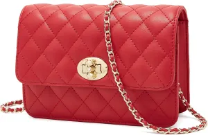 FOXLOVER Quilted Crossbody Purse for Women Faux Leather Trendy Ladies Shoulder Bag with Chain
