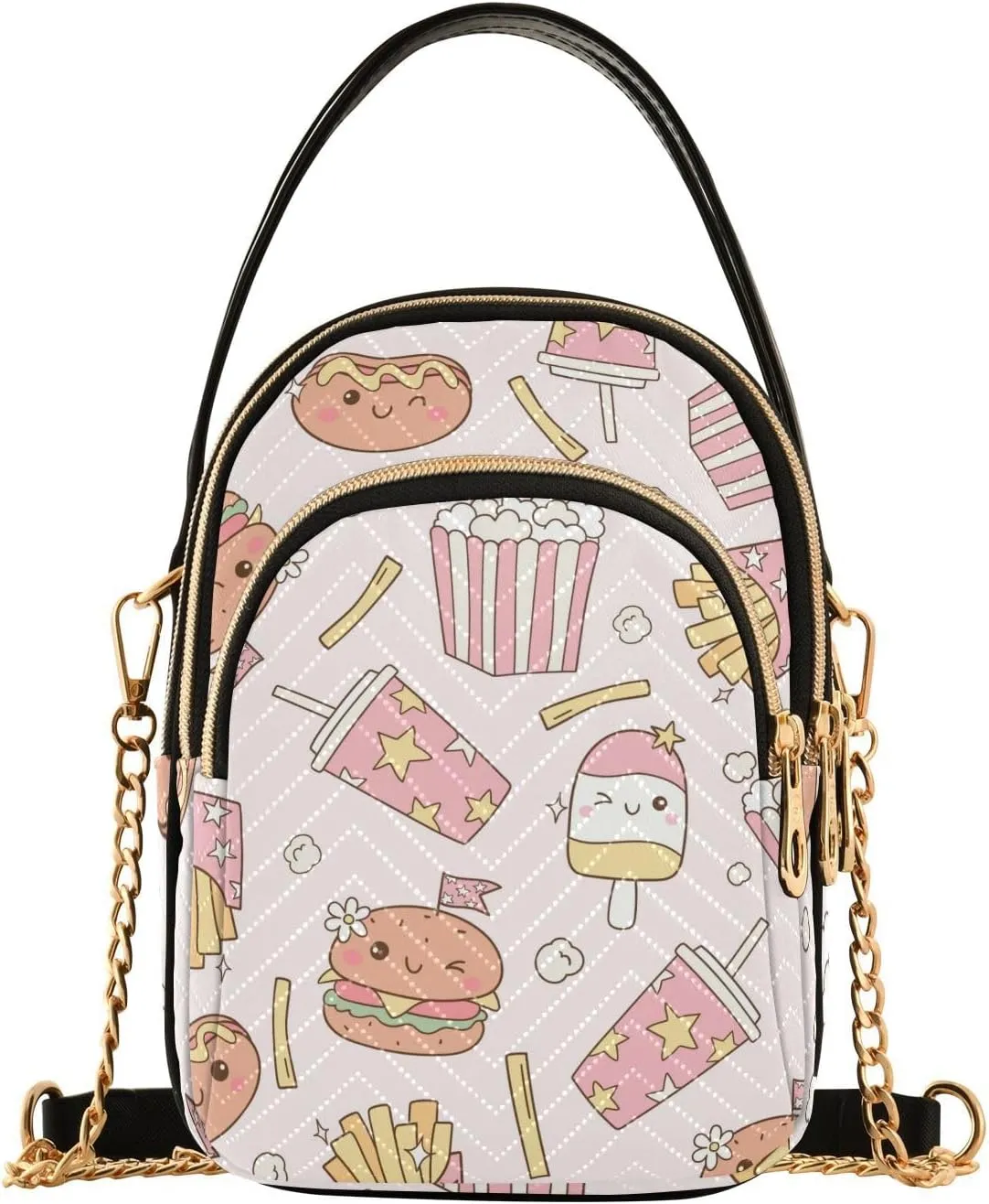 Fries Popcorn Burger Pattern Design Crossbody Bags Shoulder Bag for Women Stylish Ladies Messenger Bags Cell Phone Purse and Handbags Wallet