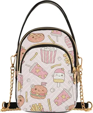 Fries Popcorn Burger Pattern Design Crossbody Bags Shoulder Bag for Women Stylish Ladies Messenger Bags Cell Phone Purse and Handbags Wallet