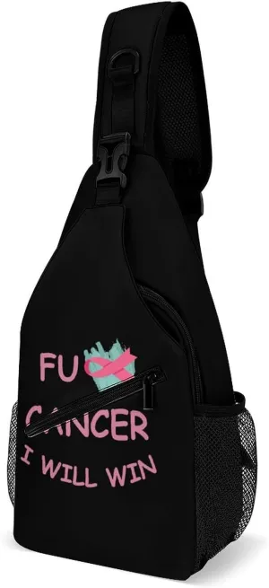 Fuck Cancer I Will Win Crossbody Bag Over Shoulder Sling Backpack Casual Cross Chest Side Pouch 38x20cm
