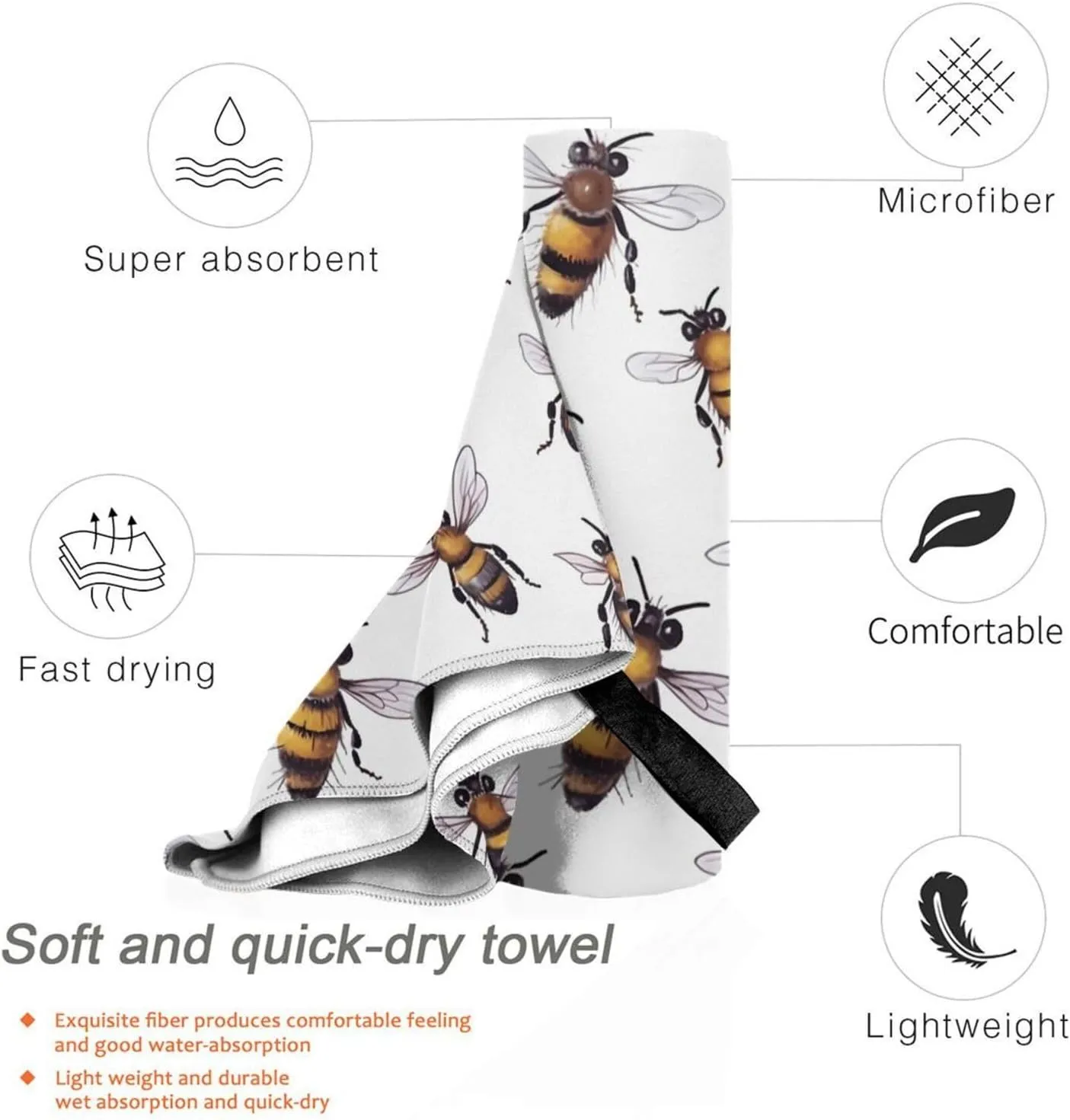 Funny Bees Premium Compact Microfiber Travel Towel-Featherlight & Quick Dry,Sand-Resistant Beach Towel for Swimming,Camping,Vacation Essentials with Carry Pouch