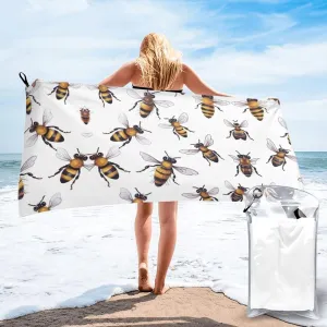 Funny Bees Premium Compact Microfiber Travel Towel-Featherlight & Quick Dry,Sand-Resistant Beach Towel for Swimming,Camping,Vacation Essentials with Carry Pouch