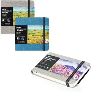 Funto Watercolor Artist Bundle, Funto Watercolor Journal, Square, Blue and Gray, Dual-Sided Cold-Pressed Paper, 5.5" x 5.5" with Watercolor Journal 3.5"x5.5"
