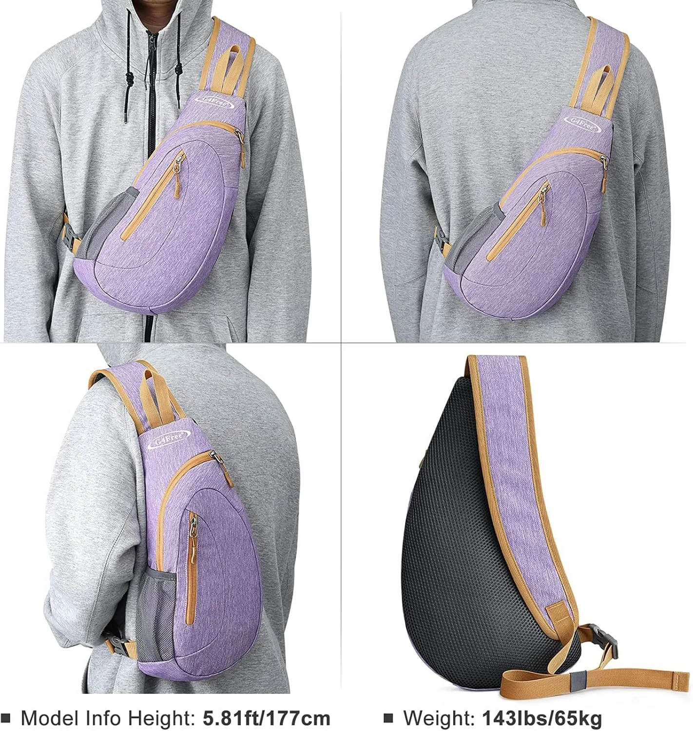G4Free Sling Bags Men and Women Shoulder Backpack Small Crossbody Chest Sling Backpack (Light purple)