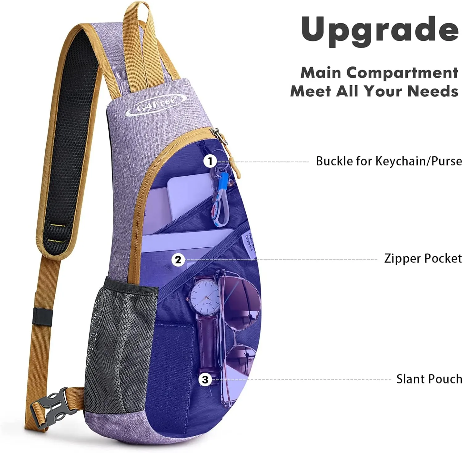 G4Free Sling Bags Men and Women Shoulder Backpack Small Crossbody Chest Sling Backpack (Light purple)