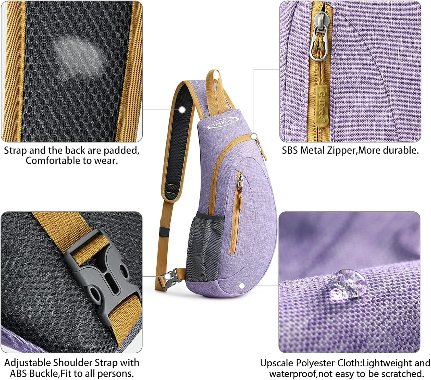 G4Free Sling Bags Men and Women Shoulder Backpack Small Crossbody Chest Sling Backpack (Light purple)