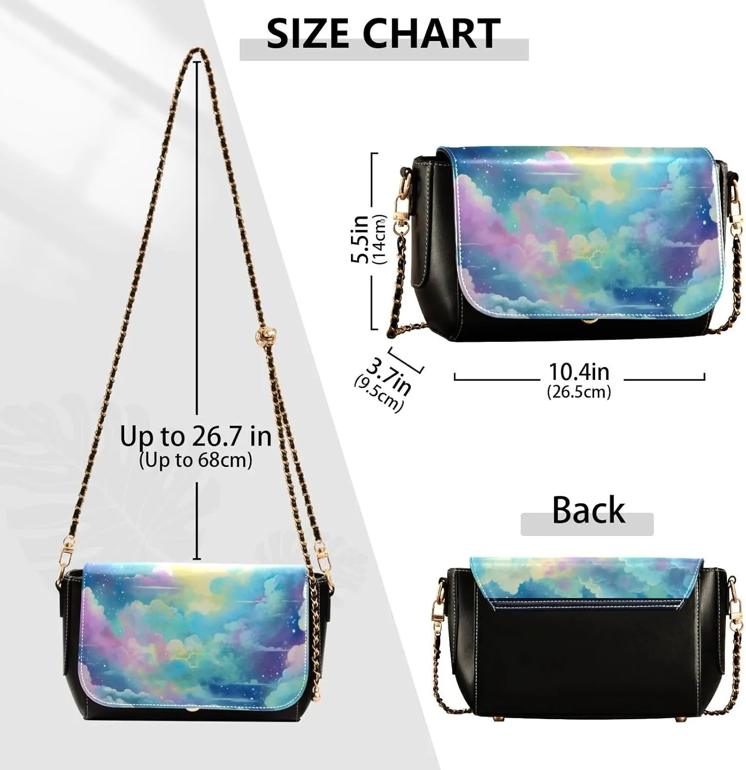 GAIGEO Black and Brown Floral Decorative Swirls Gold Chain Strap Crossbody, Ladies Leather Crossbody Bags