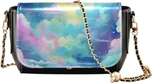 GAIGEO Black and Brown Floral Decorative Swirls Gold Chain Strap Crossbody, Ladies Leather Crossbody Bags