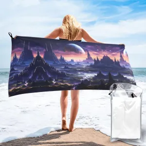 Galaxy Stars Hills Premium Compact Microfiber Travel Towel-Featherlight & Quick Dry,Sand-Resistant Beach Towel for Swimming,Camping,Vacation Essentials with Carry Pouch