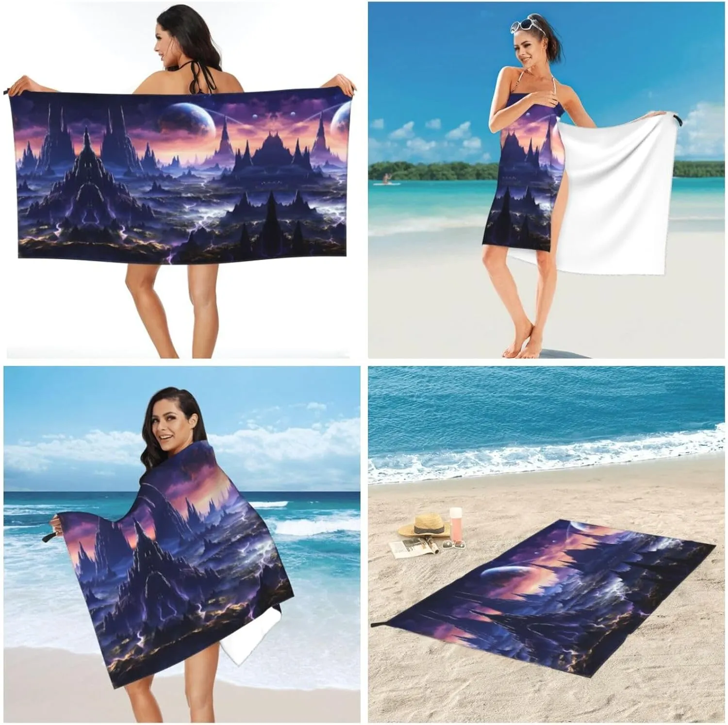 Galaxy Stars Hills Premium Compact Microfiber Travel Towel-Featherlight & Quick Dry,Sand-Resistant Beach Towel for Swimming,Camping,Vacation Essentials with Carry Pouch