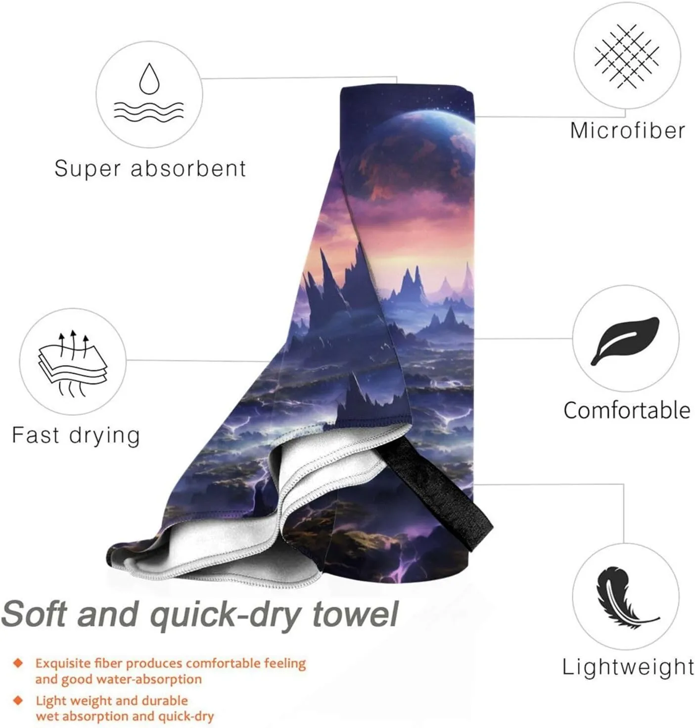 Galaxy Stars Hills Premium Compact Microfiber Travel Towel-Featherlight & Quick Dry,Sand-Resistant Beach Towel for Swimming,Camping,Vacation Essentials with Carry Pouch