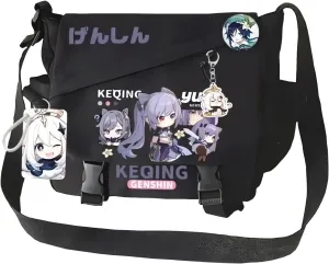 Genshin Impact Handbag Xiao Crossbody Bag Cute Single Shoulder Bag Adult 3D Print Anime Backpack Black Bag