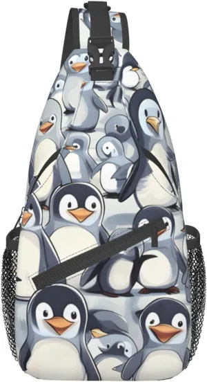 GeRRiT Cute Baby Penguins Sketch Print Small Backpack Sling Bag For Women Men, Chest Bag Daypack Crossbody For Travel Sport, SB-122