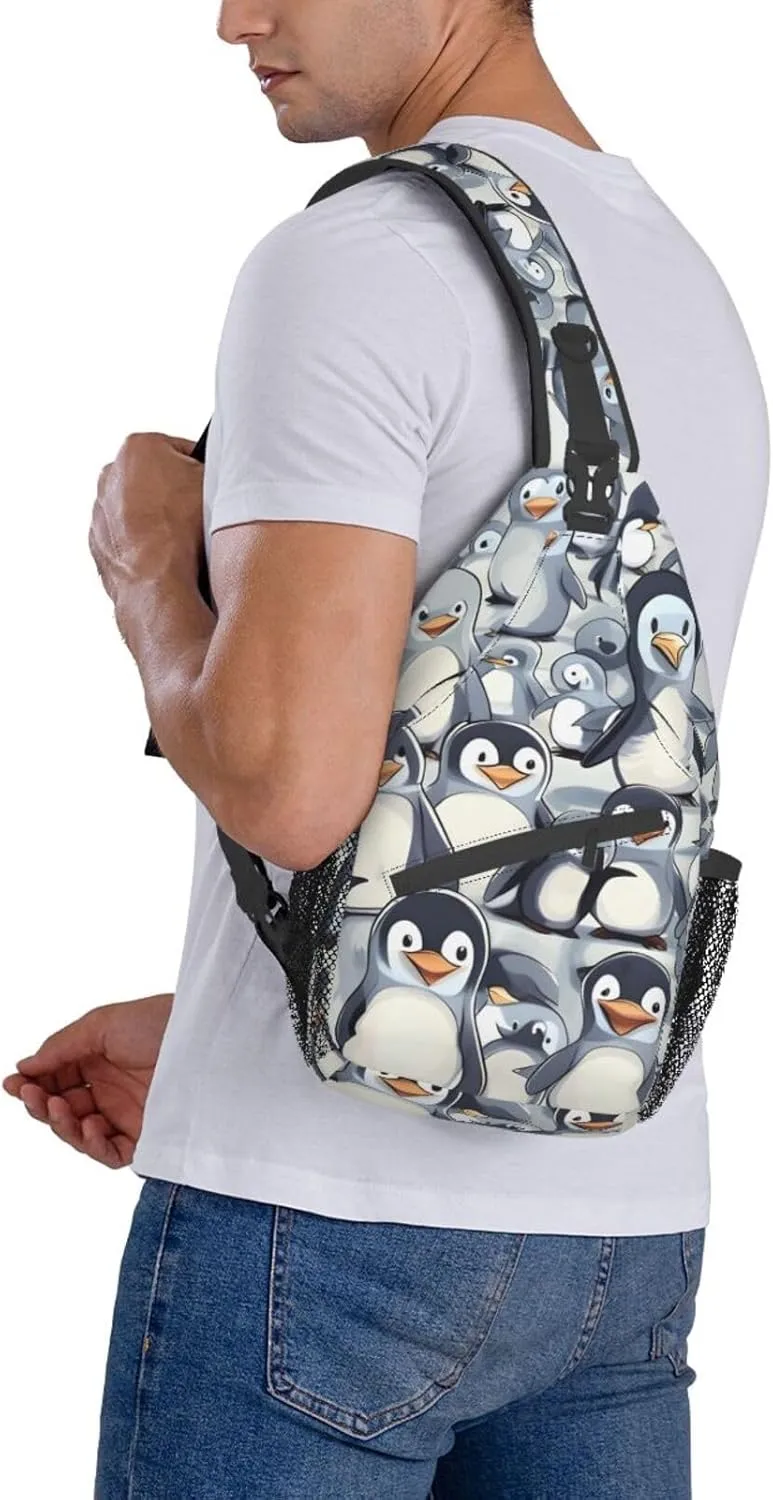 GeRRiT Cute Baby Penguins Sketch Print Small Backpack Sling Bag For Women Men, Chest Bag Daypack Crossbody For Travel Sport, SB-122