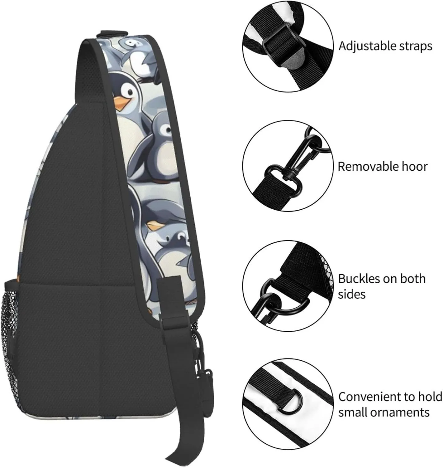 GeRRiT Cute Baby Penguins Sketch Print Small Backpack Sling Bag For Women Men, Chest Bag Daypack Crossbody For Travel Sport, SB-122