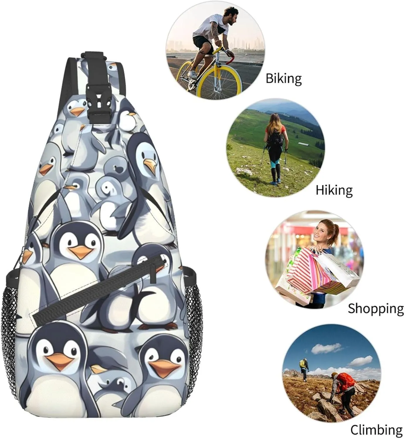 GeRRiT Cute Baby Penguins Sketch Print Small Backpack Sling Bag For Women Men, Chest Bag Daypack Crossbody For Travel Sport, SB-122