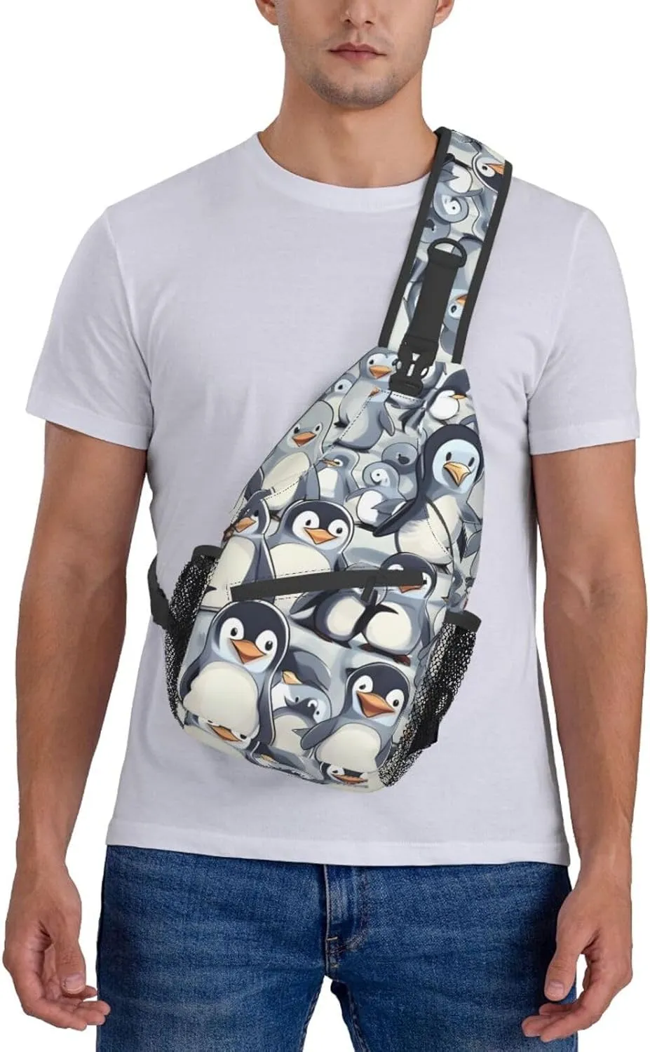 GeRRiT Cute Baby Penguins Sketch Print Small Backpack Sling Bag For Women Men, Chest Bag Daypack Crossbody For Travel Sport, SB-122