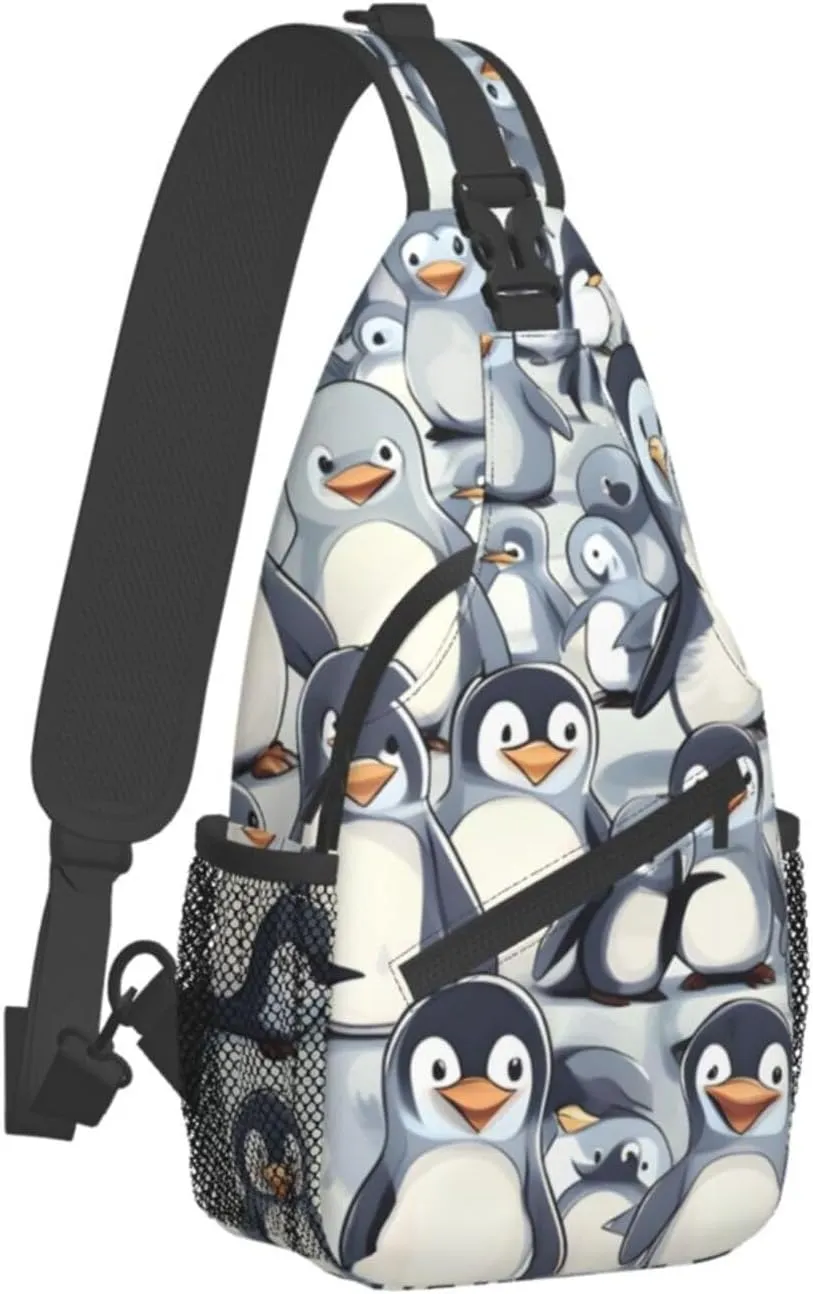GeRRiT Cute Baby Penguins Sketch Print Small Backpack Sling Bag For Women Men, Chest Bag Daypack Crossbody For Travel Sport, SB-122