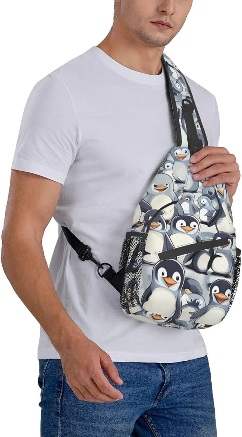 GeRRiT Cute Baby Penguins Sketch Print Small Backpack Sling Bag For Women Men, Chest Bag Daypack Crossbody For Travel Sport, SB-122