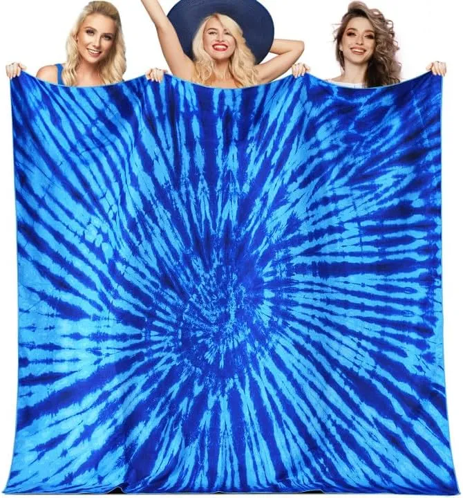 Giant Microfiber Beach Blanket Towel Sandproof Fast Dry Thin Extra Large Xl Compact Shelter Must Haves Alaska Canopy Ship Cruise Essentials Florida Travel Accessories Item Gift Blue Vortex Boho