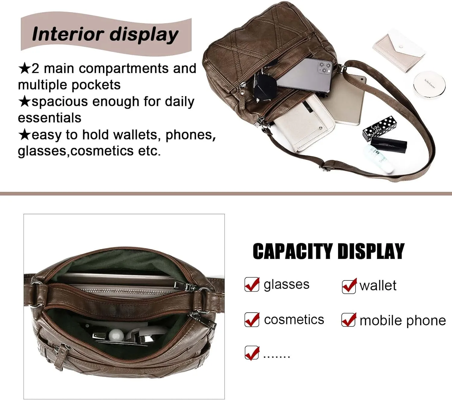 Gladdon Small Crossbody Bags for Women Leather Shoulder Purses Vegan Womens Cross body Bag Lightweight