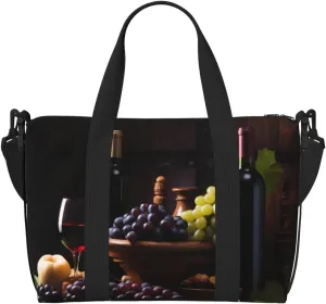 Glasses Wine Grapes Travel Duffel Bags for Women Men, Sports Training Gym Bag Dance Bag with Adjustable Shoulder Strap Fresh Fruit Leaf Weekender Overnight Bag