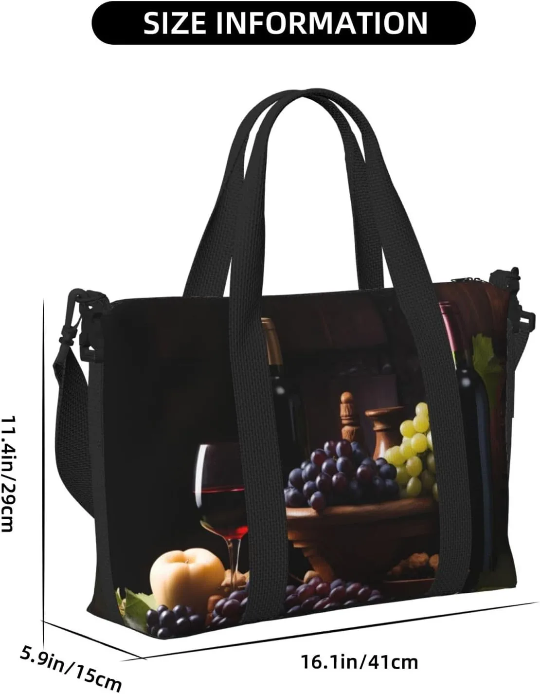 Glasses Wine Grapes Travel Duffel Bags for Women Men, Sports Training Gym Bag Dance Bag with Adjustable Shoulder Strap Fresh Fruit Leaf Weekender Overnight Bag