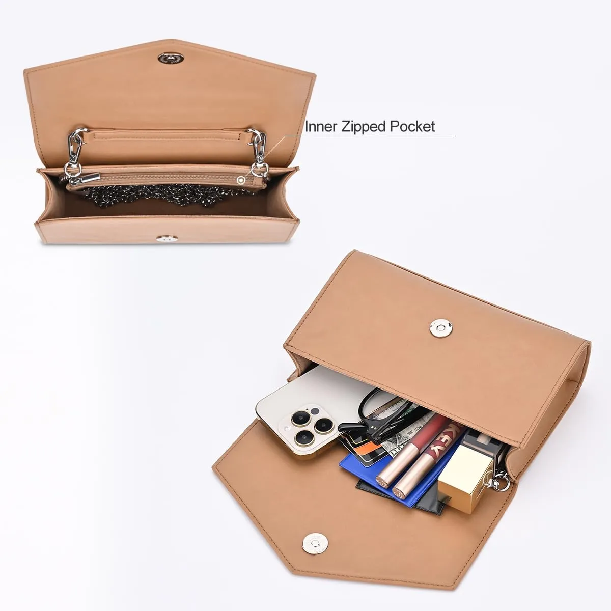 GM LIKKIE Clutch Purse for Women, Evening Envelope Clutch Bag, Crossbody Foldover PU Leather Shoulder Handbag