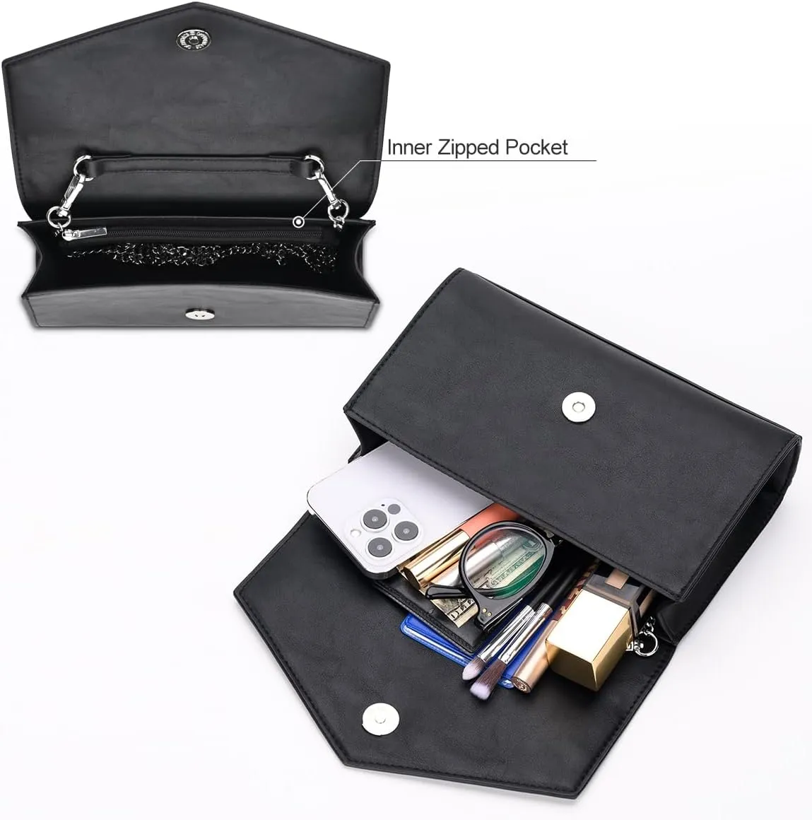 GM LIKKIE Clutch Purse for Women, Evening Envelope Clutch Bag, Crossbody Foldover PU Leather Shoulder Handbag