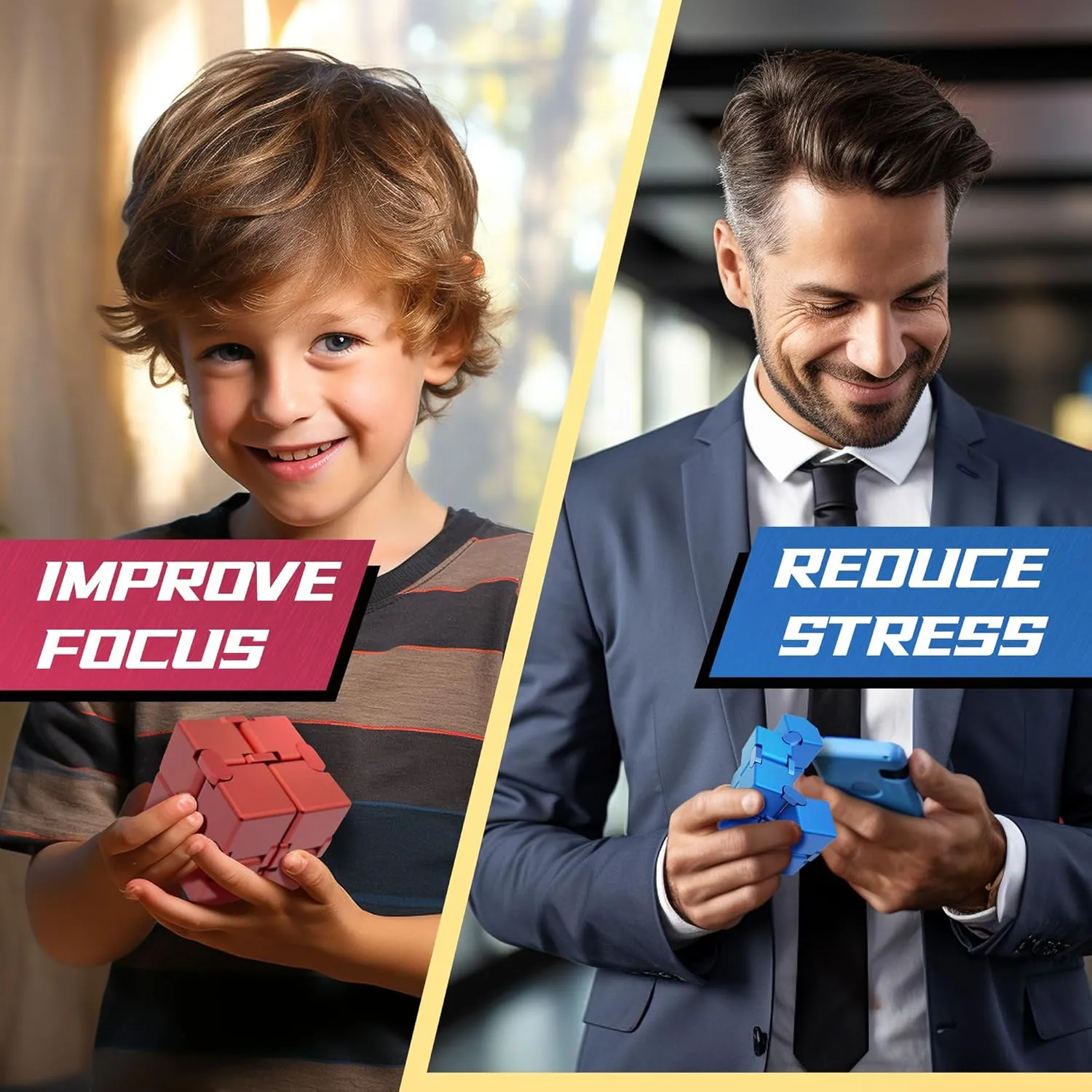 Gold Infinity Cube, ADHD Fidget Toys Adults, Kids & Teens, Stress Relief, Focus & Creativity