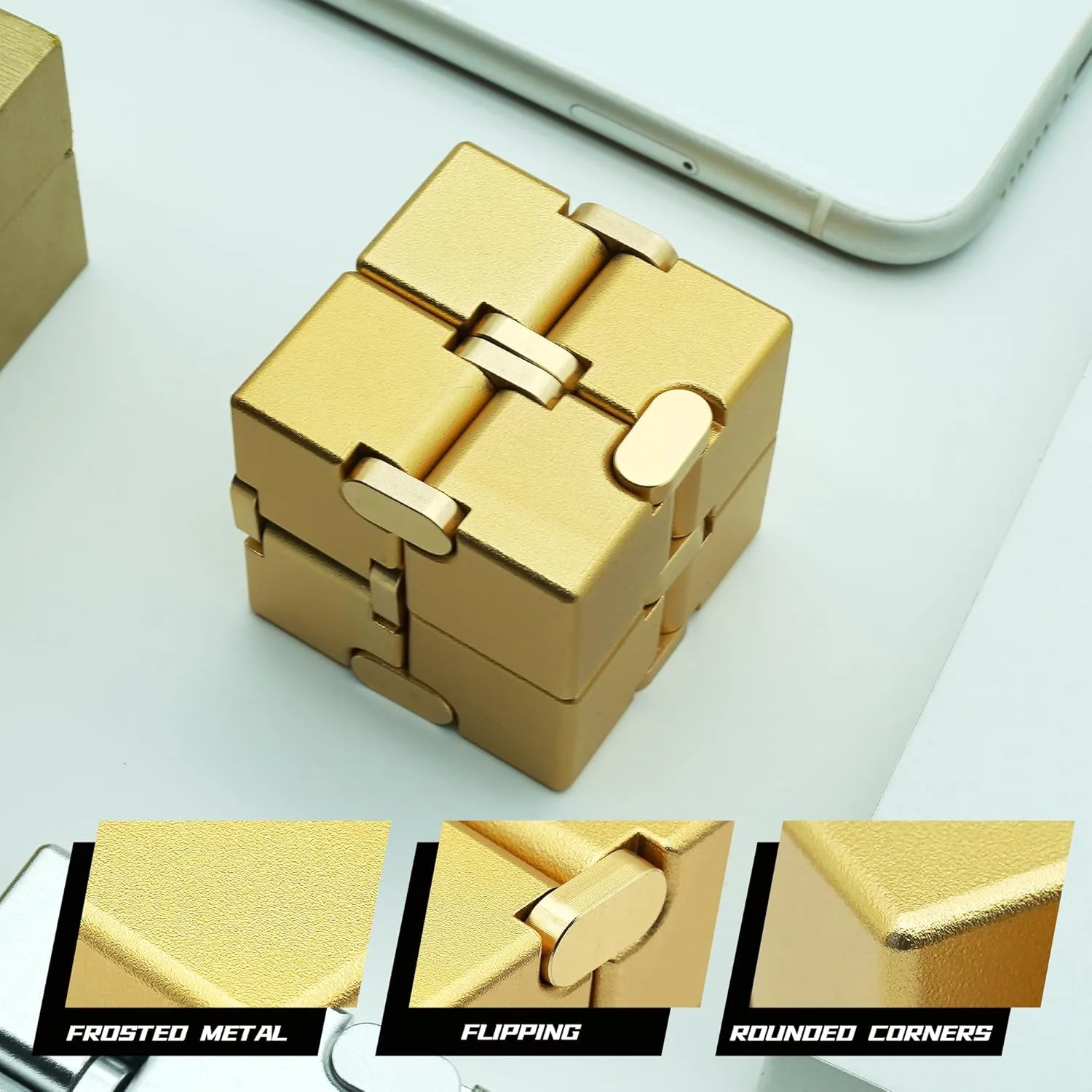 Gold Infinity Cube, ADHD Fidget Toys Adults, Kids & Teens, Stress Relief, Focus & Creativity