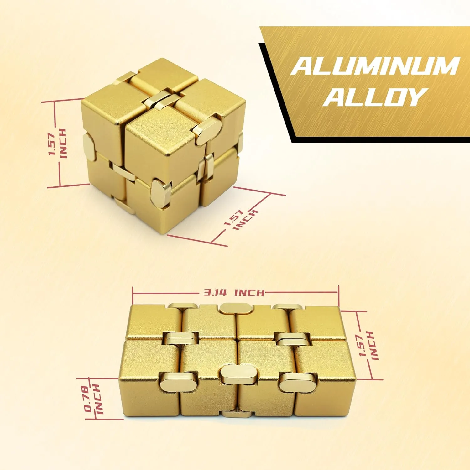 Gold Infinity Cube, ADHD Fidget Toys Adults, Kids & Teens, Stress Relief, Focus & Creativity