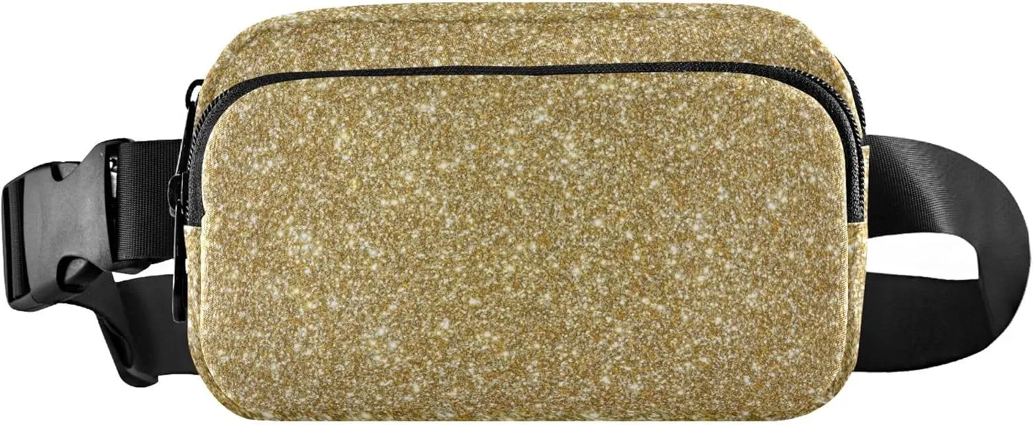 Golden Glitter Texture Fanny Pack for Women Waterproof Hip Pack Belt Bag Cute Crossbody Waist Bag