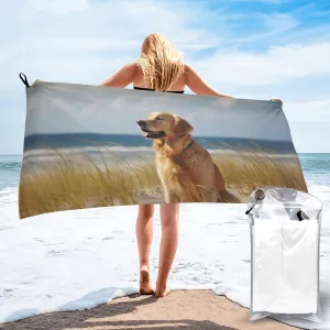 Golden Retriever Premium Compact Microfiber Travel Towel-Featherlight & Quick Dry,Sand-Resistant Beach Towel for Swimming,Camping,Vacation Essentials with Carry Pouch