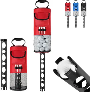 Golf Ball Retriever, Golf Shag Bag with Pocket & Tee Holder, Shags Bag for Golf Ball with Detachable Plastic Golf Bag Tube, High-Capacity Golf Ball Shagger, Shag Bags Hold 80 Golf Balls, 33.86in