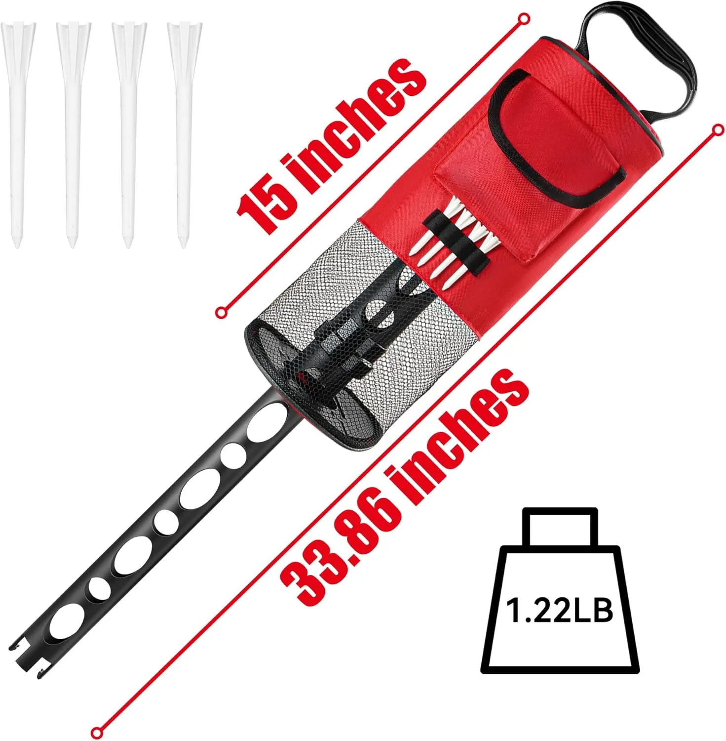 Golf Ball Retriever, Golf Shag Bag with Pocket & Tee Holder, Shags Bag for Golf Ball with Detachable Plastic Golf Bag Tube, High-Capacity Golf Ball Shagger, Shag Bags Hold 80 Golf Balls, 33.86in