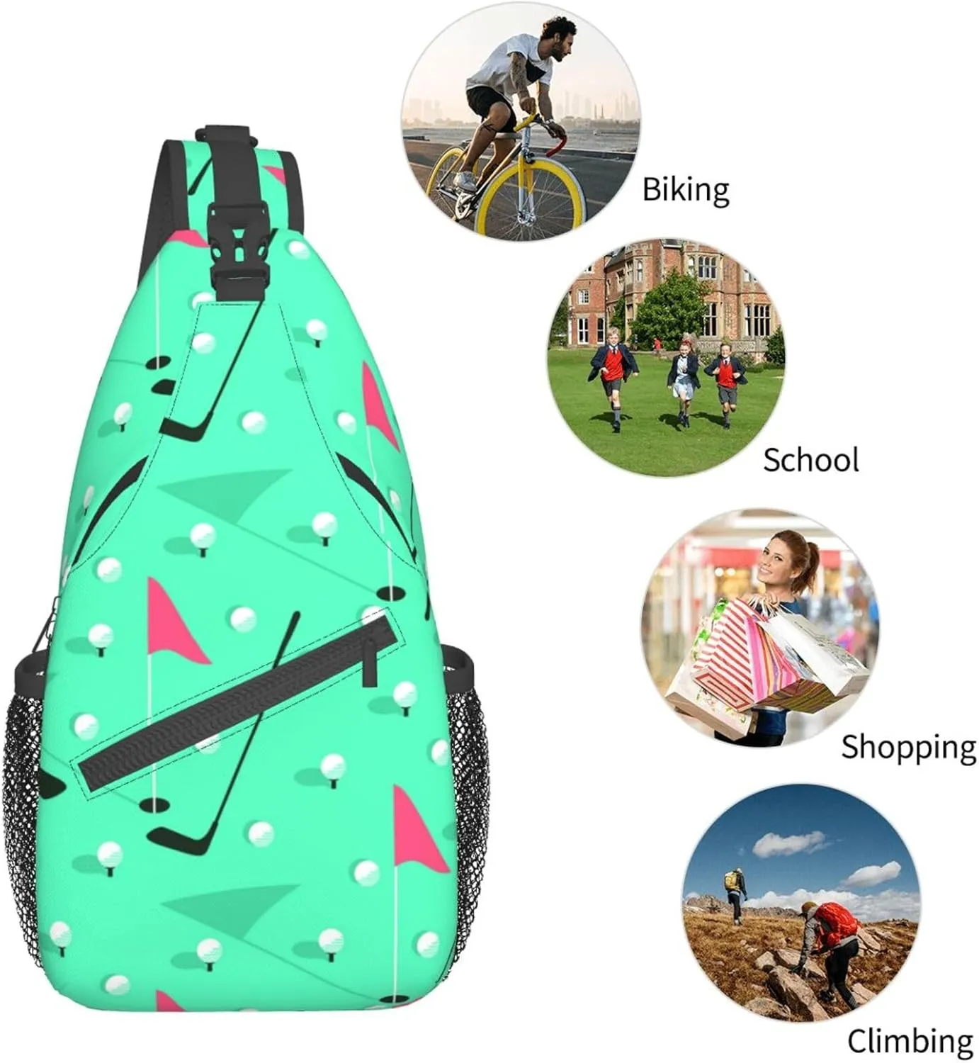 Golf Sport Crossbody Bag Golf Shoulder Bag Backpack Sport Sling Bag Chest Casual Daypack for Outdoor