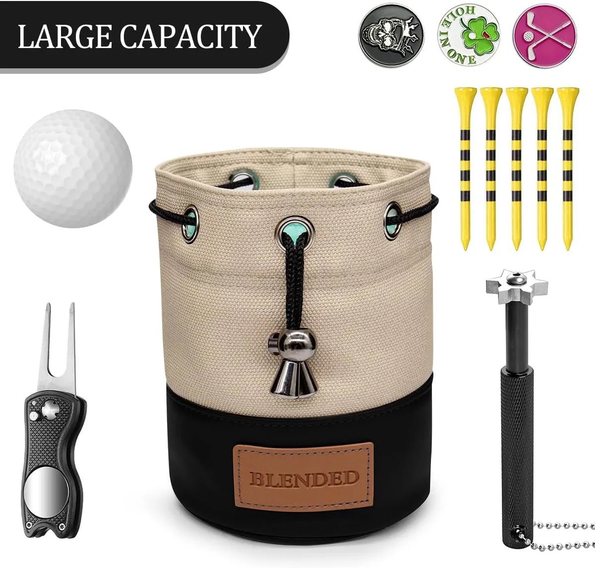 Golf Valuables Pouch,Bucket Waist Design Golf Pouch Bag with Drawstrings Golf Tee Bag Pouch Leather Golf Tee Pouch Golf Ball Bag for Men Women