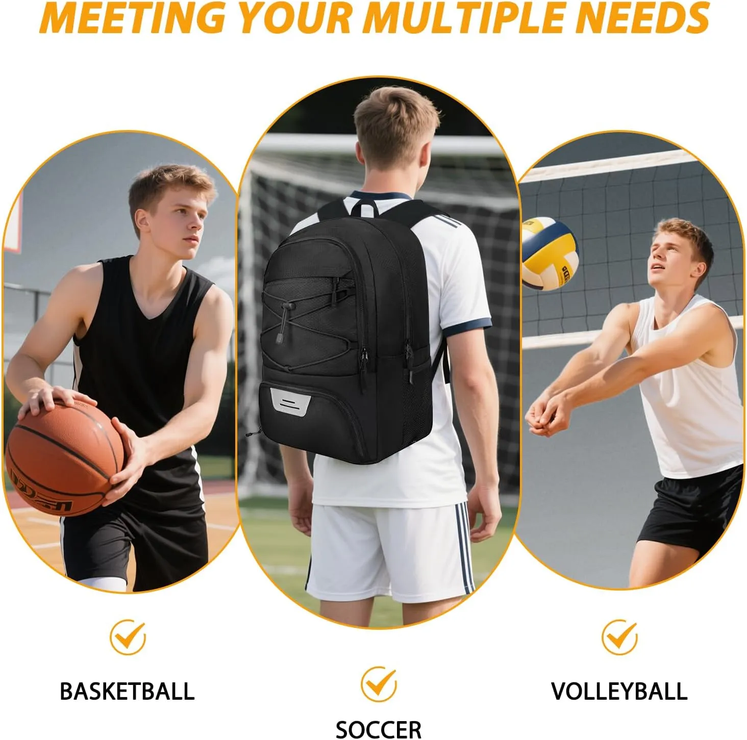 Goloni Soccer Backpack,Soccer Bag with Ball Holder & Shoe Compartment,Large Sports Bag for Basketball, Volleyball,Football